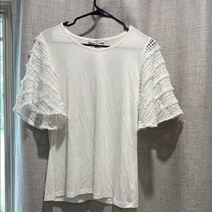 White Ruffled Short Sleeve Top S